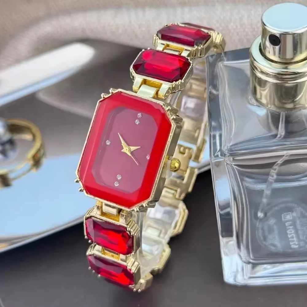 Ruby Red Crystal Gemstone Watch